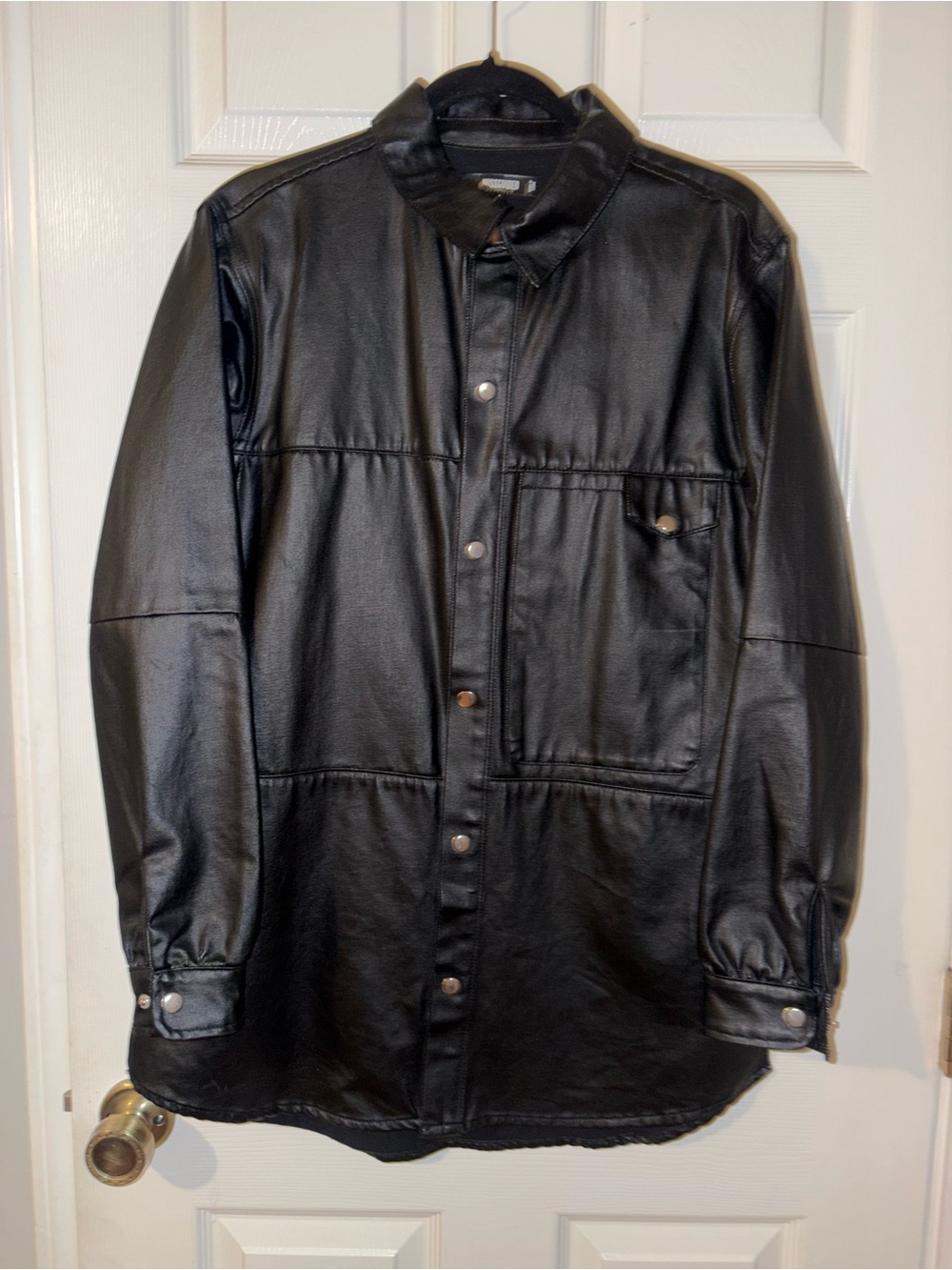 Missguided + Black Faux Leather Bomber Shirt Jacket